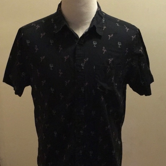 Rebel Star Graphic Flamingo and Palm Tree Casual Button Down Shirt (size XL) - Picture 2 of 7